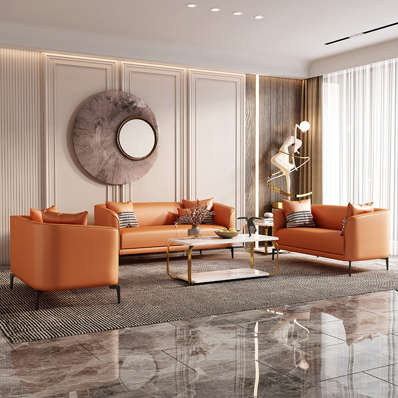 Modern Style Fabric Settee with Four Legs Apartment Sofa with Bolster Pillows Clearhalo 'furn' 'furn_sofas' 'Furniture' 'Living Room Furniture' 'Sofa' 'sofas' 6918499