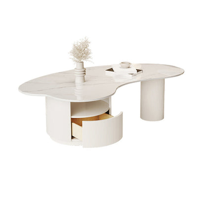 Abstract Cocktail Table Slate Top Coffee or End Table with Storage Drawers