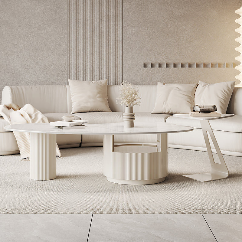 Abstract Cocktail Table Slate Top Coffee or End Table with Storage Drawers