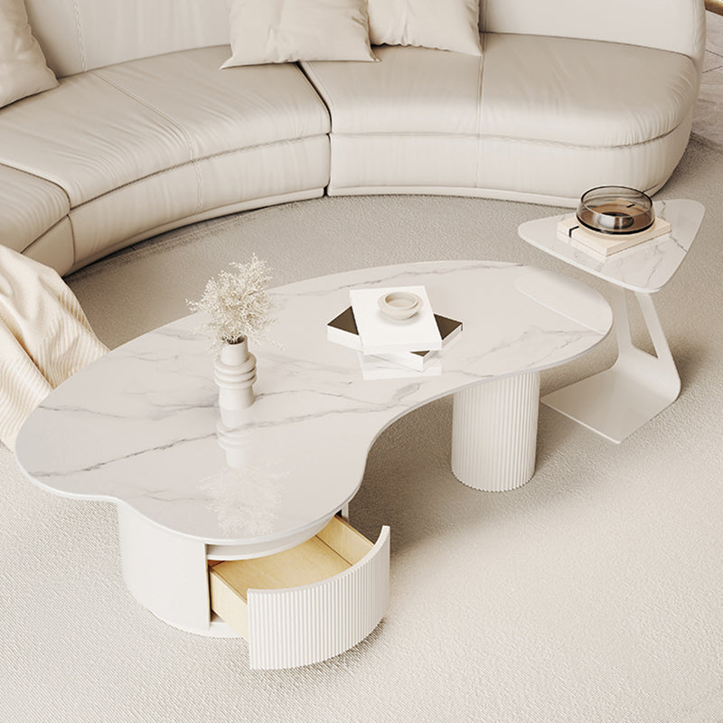 Abstract Cocktail Table Slate Top Coffee or End Table with Storage Drawers