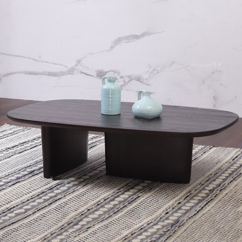 Table de cocktail basse elliptique moderne en bois de pin avec 2 pieds