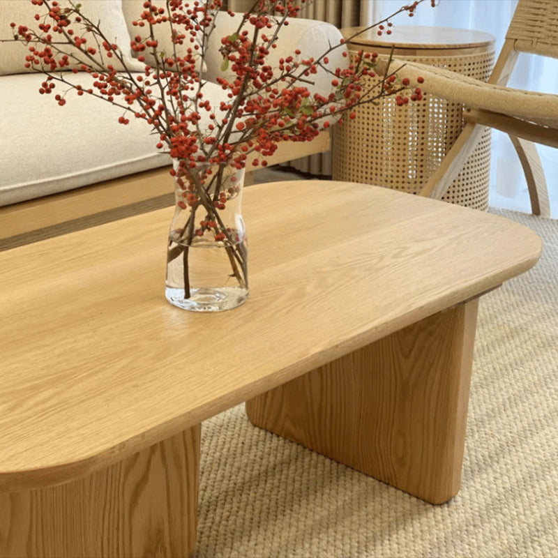 Table de cocktail basse elliptique moderne en bois de pin avec 2 pieds