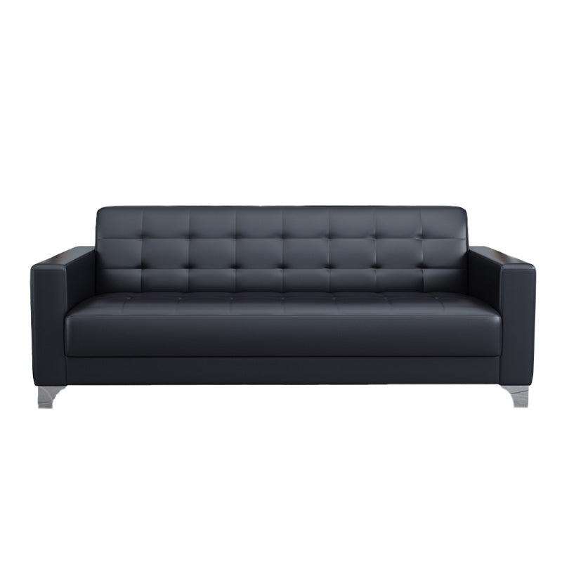 Sofá de cuero de sala de estar en asientos de durmiente con mechones negros con mechones negros