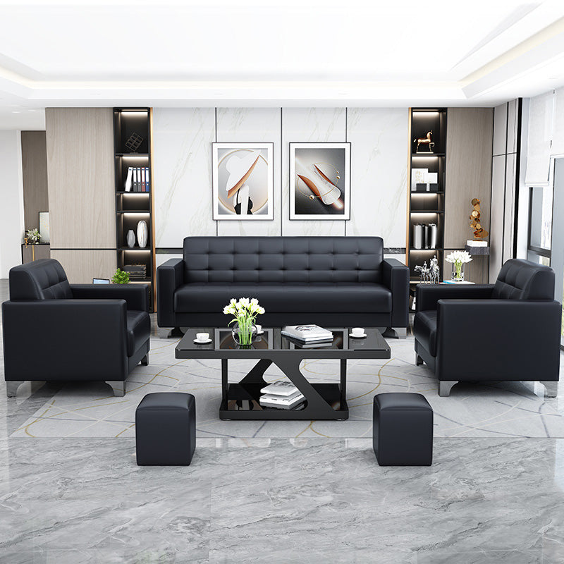 Sofá de cuero de sala de estar en asientos de durmiente con mechones negros con mechones negros