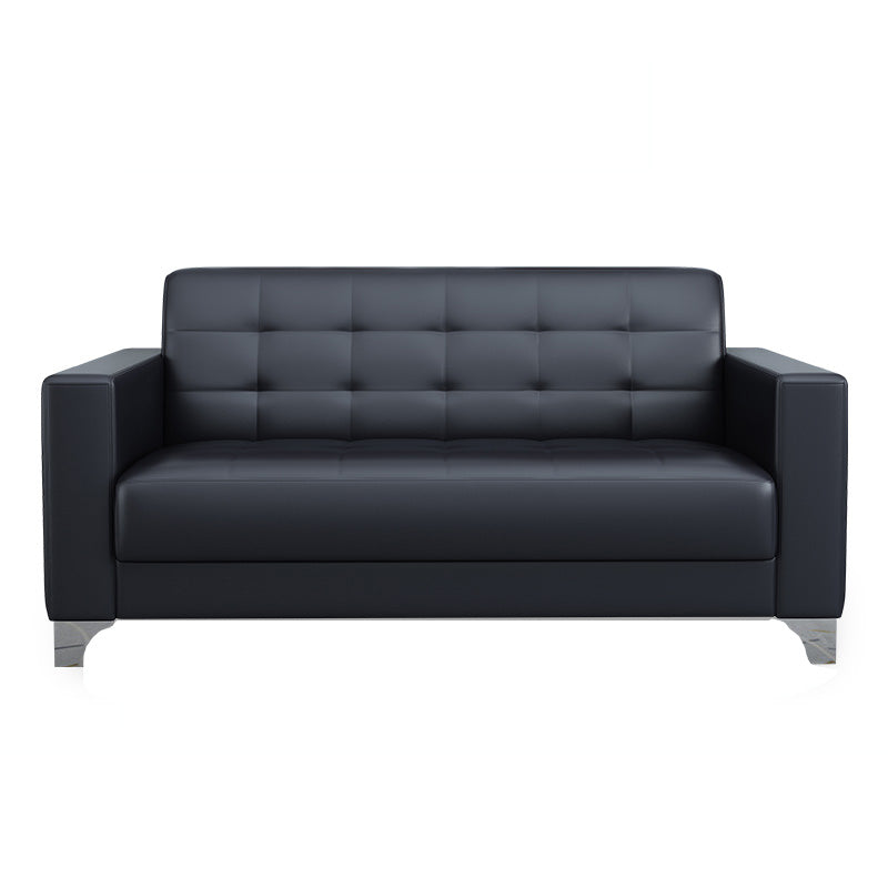 Sofá de cuero de sala de estar en asientos de durmiente con mechones negros con mechones negros