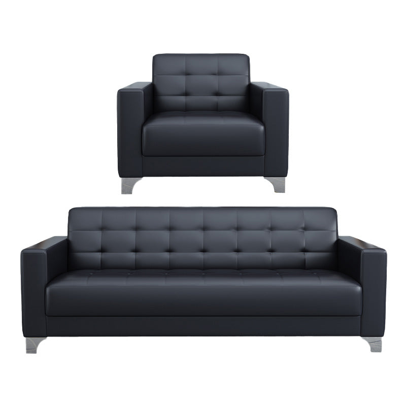 Sofá de cuero de sala de estar en asientos de durmiente con mechones negros con mechones negros