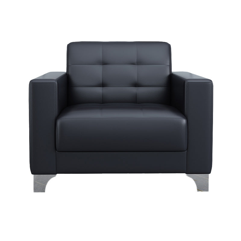 Sofá de cuero de sala de estar en asientos de durmiente con mechones negros con mechones negros