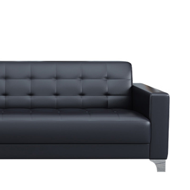 Sofá de cuero de sala de estar en asientos de durmiente con mechones negros con mechones negros