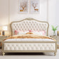 Queen Size Victoriaans houten bedframe getuft gestoffeerd standaardbed in beige