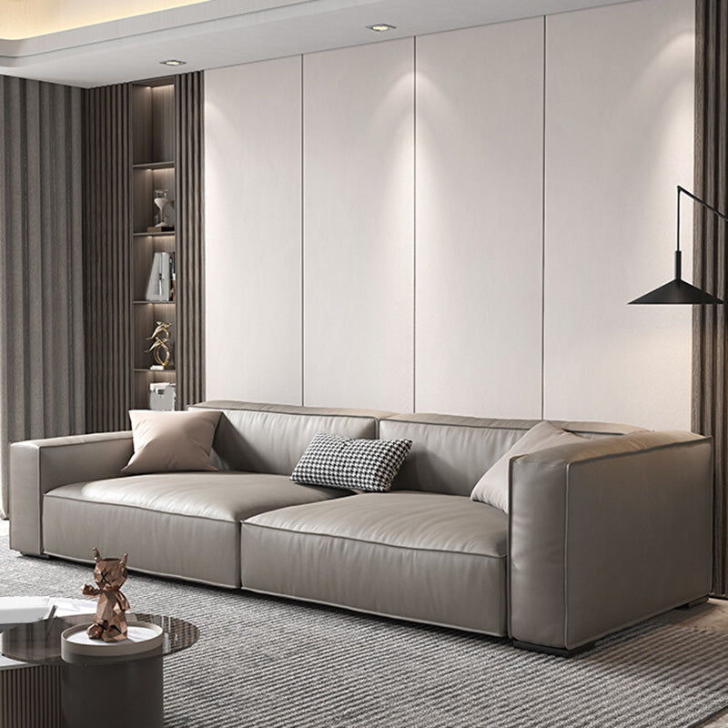 Genuine Leather Sofa Tuxedo Arm Contemporary Living Room Seating