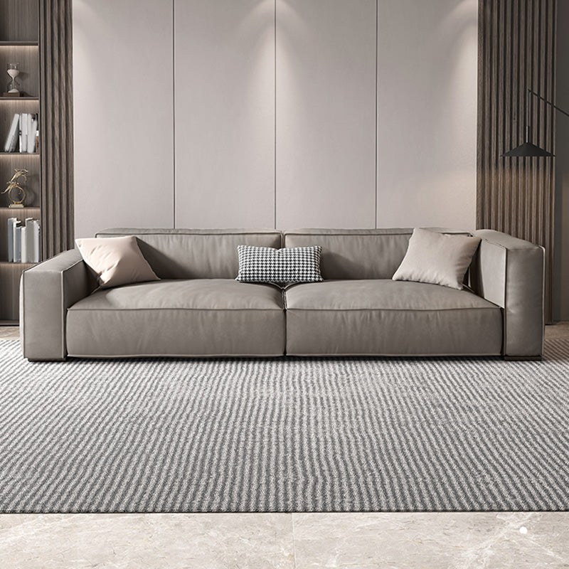 Genuine Leather Sofa Tuxedo Arm Contemporary Living Room Seating