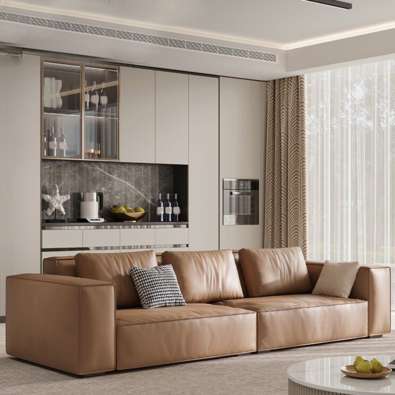 Sofá de brazo cuadrado de cuero marrón genuino estilo moderno para sala de bonificación