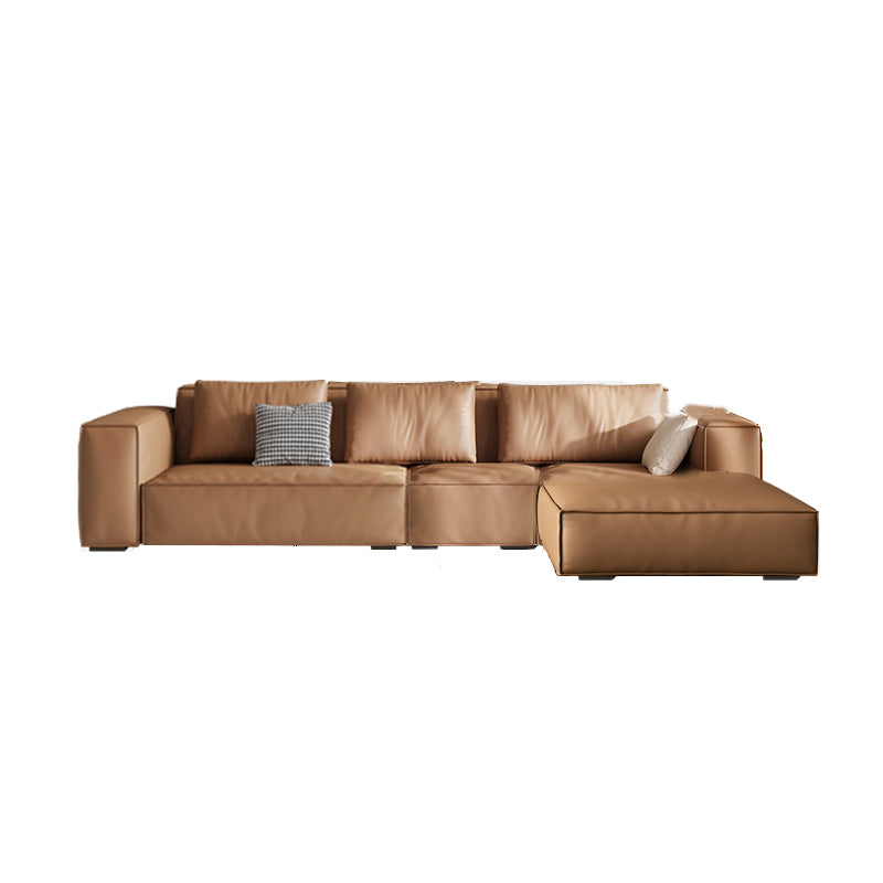 Sofá de brazo cuadrado de cuero marrón genuino estilo moderno para sala de bonificación
