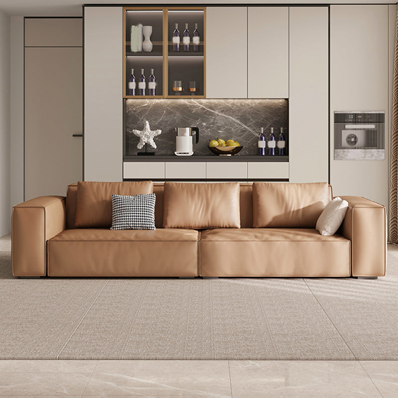 Sofá de brazo cuadrado de cuero marrón genuino estilo moderno para sala de bonificación