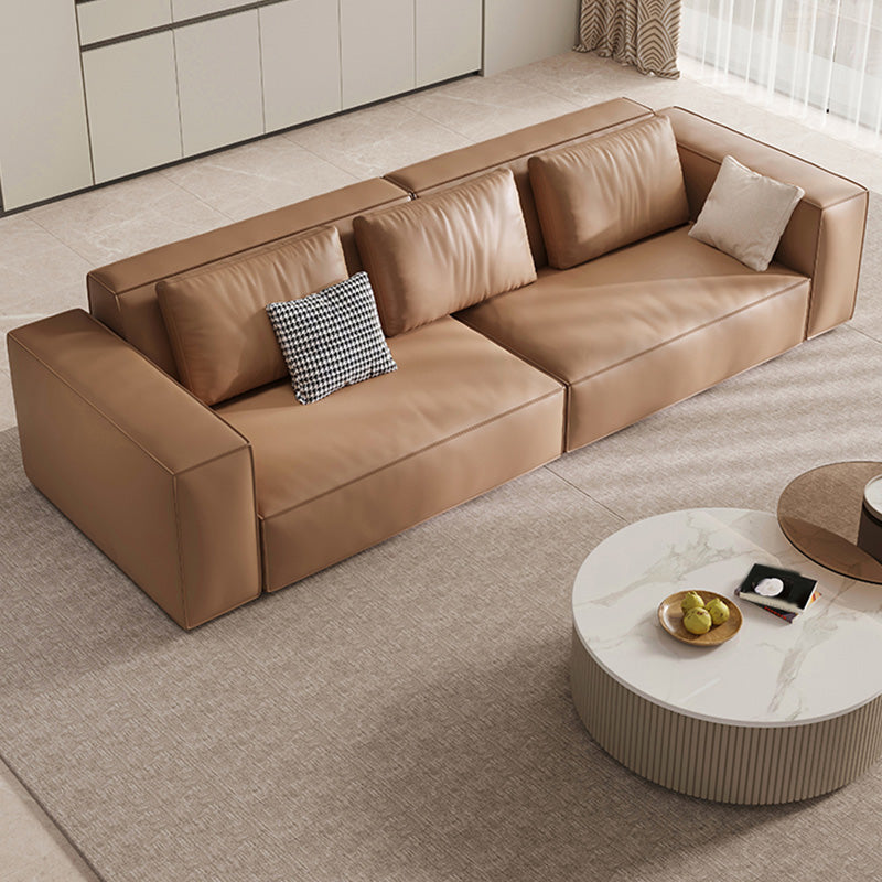 Sofá de brazo cuadrado de cuero marrón genuino estilo moderno para sala de bonificación