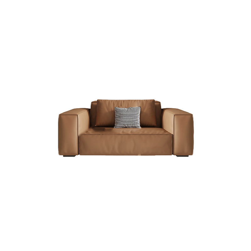 Sofá de brazo cuadrado de cuero marrón genuino estilo moderno para sala de bonificación