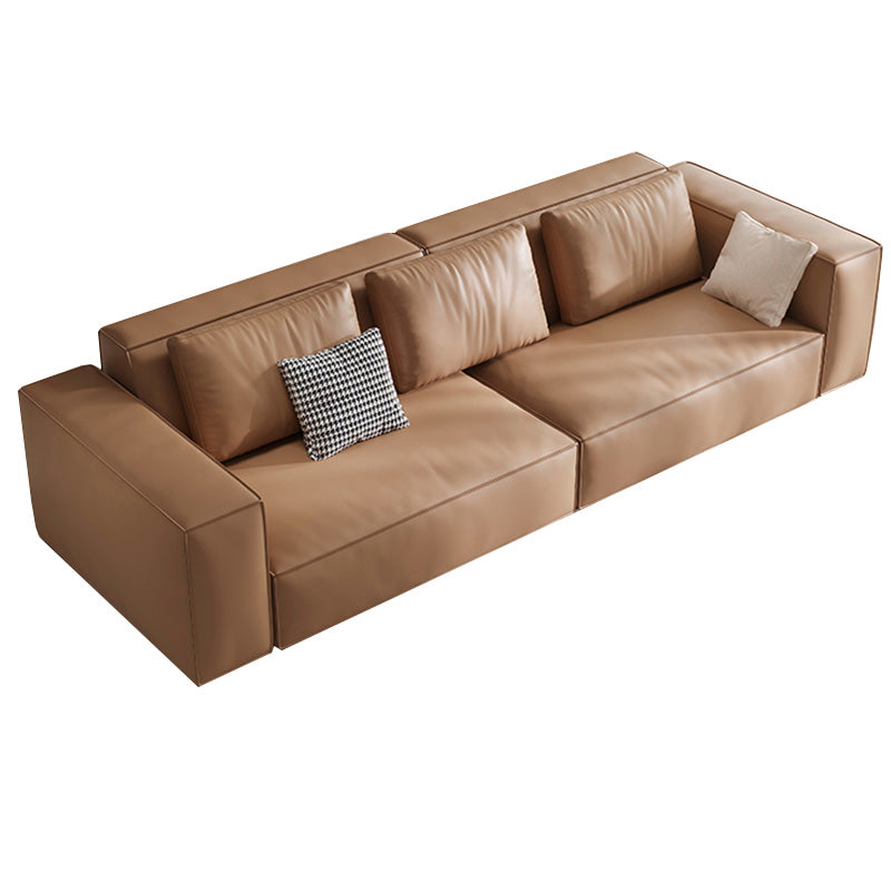 Sofá de brazo cuadrado de cuero marrón genuino estilo moderno para sala de bonificación