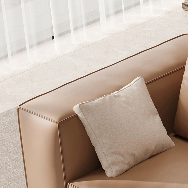 Sofá de brazo cuadrado de cuero marrón genuino estilo moderno para sala de bonificación