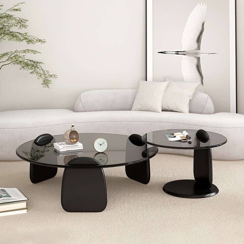 Glass Top Coffee Table Contemporary 3 Legs Coffee Cocktail Table Black Clearhalo 'Coffee & Accent Tables' 'Coffee Tables' 'coffee_tables' 'furn' 'furn_coffee_tables' 'Furniture' 'Living Room Furniture' 6918826