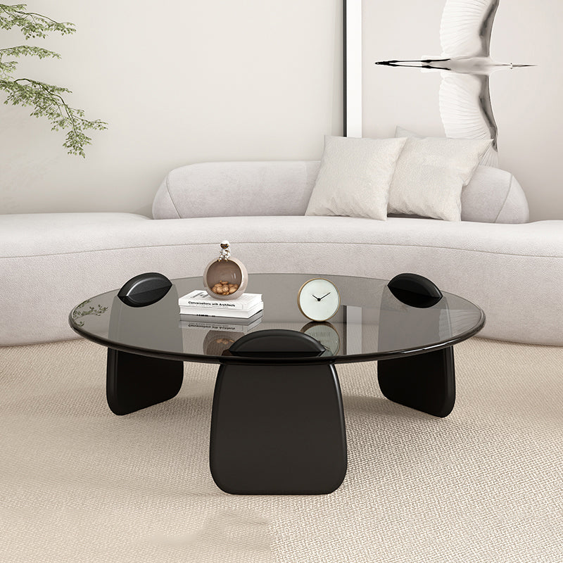 Glass Top Coffee Table Contemporary 3 Legs Coffee Cocktail Table Black Clearhalo 'Coffee & Accent Tables' 'Coffee Tables' 'coffee_tables' 'furn' 'furn_coffee_tables' 'Furniture' 'Living Room Furniture' 6918828