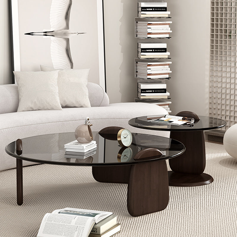 Glass Top Coffee Table Contemporary 3 Legs Coffee Cocktail Table Walnut Clearhalo 'Coffee & Accent Tables' 'Coffee Tables' 'coffee_tables' 'furn' 'furn_coffee_tables' 'Furniture' 'Living Room Furniture' 6918832