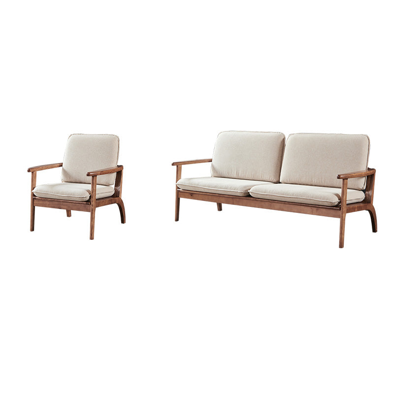 Fabric Sofa in Wooden with Wood Arm Contemporary Living Room Seating 1-Seater Sofa with 3-Seater Sofa Cotton and Linen Clearhalo 'furn' 'furn_sofas' 'Furniture' 'Living Room Furniture' 'Sofa' 'sofas' 6918914