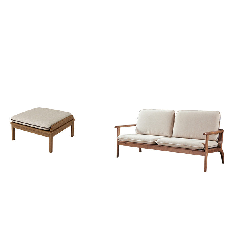 Fabric Sofa in Wooden with Wood Arm Contemporary Living Room Seating 3-Seater Sofa with Ottoman Cotton and Linen Clearhalo 'furn' 'furn_sofas' 'Furniture' 'Living Room Furniture' 'Sofa' 'sofas' 6918920