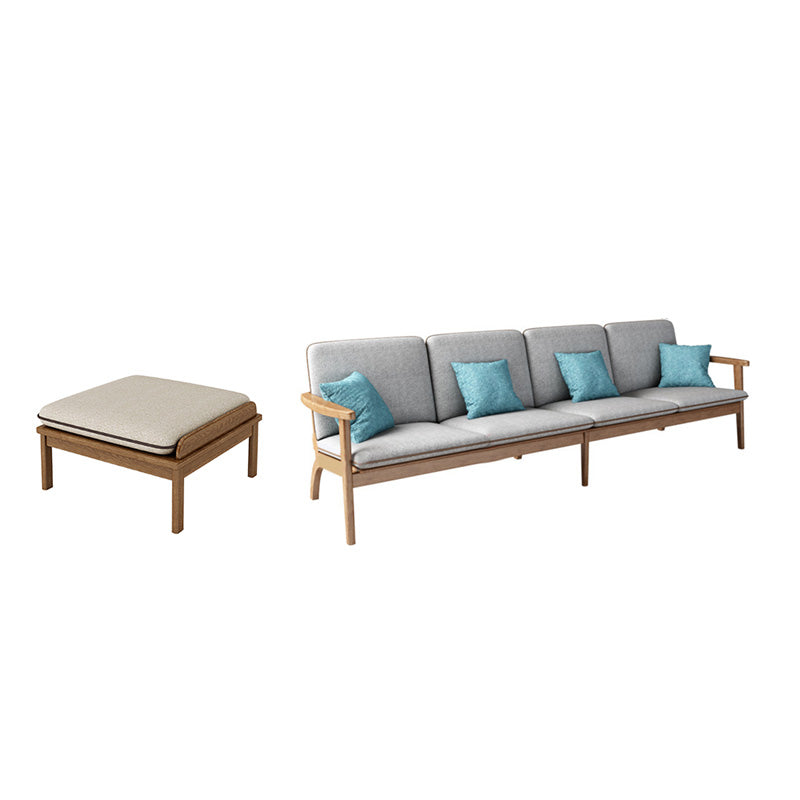 Fabric Sofa in Wooden with Wood Arm Contemporary Living Room Seating 4-Seater Sofa with Ottoman Cotton and Linen Clearhalo 'furn' 'furn_sofas' 'Furniture' 'Living Room Furniture' 'Sofa' 'sofas' 6918922