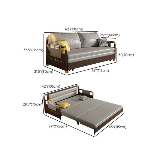 コンテンポラリーストレージスリーパーソファソリッドウッドスクエアアームソファベッド