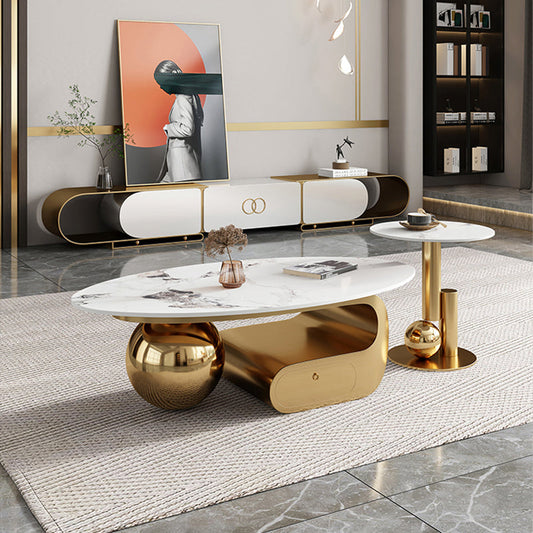 Mesas de backing de pizarra mesa de café abstracto con cajones de almacenamiento