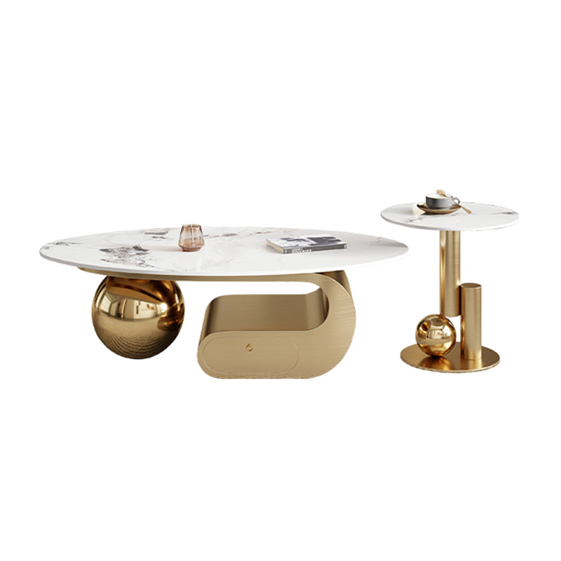 Slate Top Bunching Tables Abstract Coffee Cocktail Table with Storage Drawers Light Gold Clearhalo 'Coffee & Accent Tables' 'Coffee Tables' 'coffee_tables' 'furn' 'furn_coffee_tables' 'Furniture' 'Living Room Furniture' 6919167