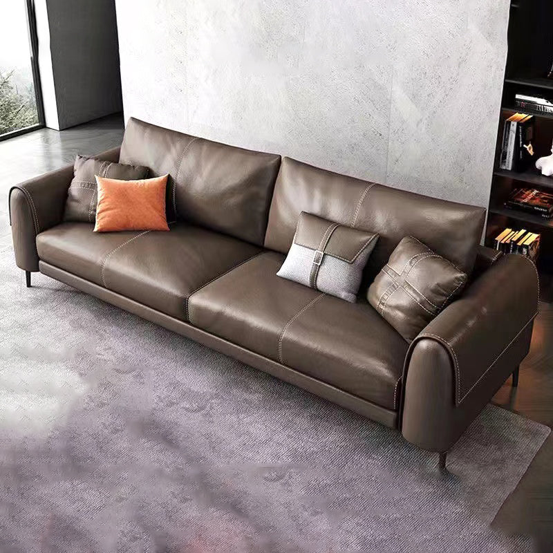 暗褐色のモダンなルーズバックシートのボーナスルームレザーソファ