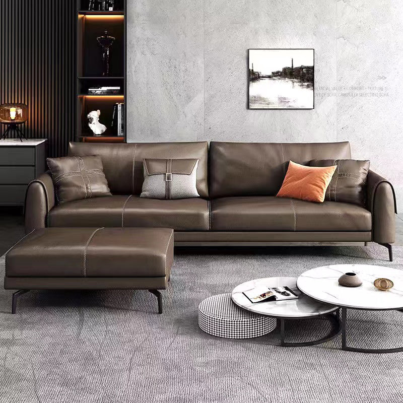 暗褐色のモダンなルーズバックシートのボーナスルームレザーソファ