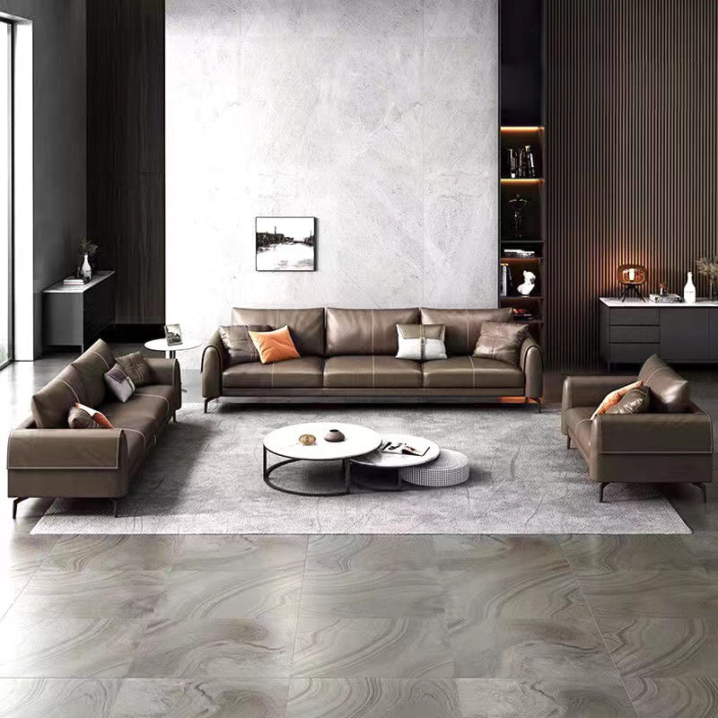 暗褐色のモダンなルーズバックシートのボーナスルームレザーソファ