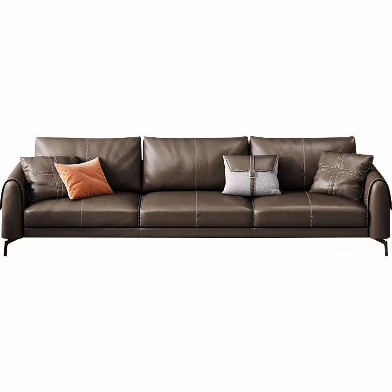 暗褐色のモダンなルーズバックシートのボーナスルームレザーソファ