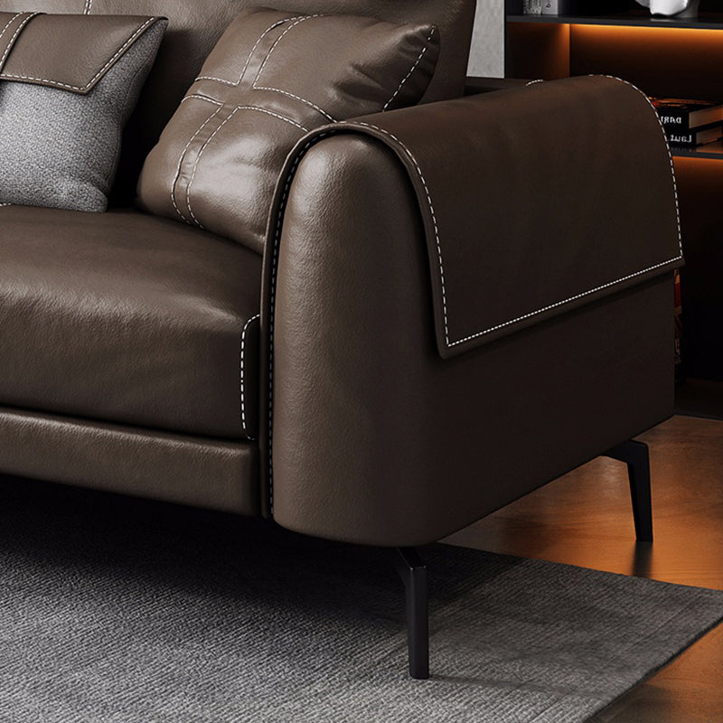 暗褐色のモダンなルーズバックシートのボーナスルームレザーソファ