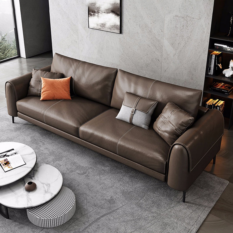 暗褐色のモダンなルーズバックシートのボーナスルームレザーソファ