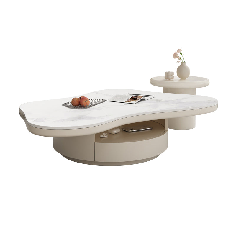 Slate Top Coffee Table Abstract Coffee Cocktail Table with Storage Drawers White Grey Clearhalo 'Coffee & Accent Tables' 'Coffee Tables' 'coffee_tables' 'furn' 'furn_coffee_tables' 'Furniture' 'Living Room Furniture' 6919219