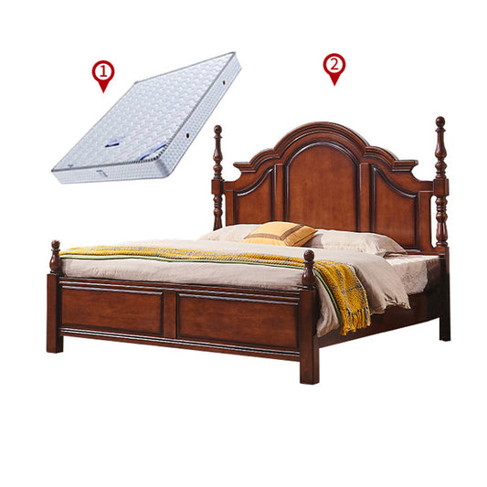 Traditional Solid Wood Panel Bed Brown Full Size Standard Bed with Storage Bed & Mattress