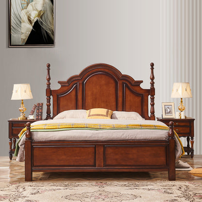 Letto tradizionale a pannello in legno massello marrone letto a grandezza naturale con conservazione