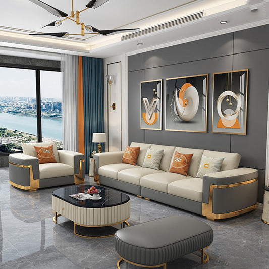 リビングルームのためのオフホワイトのグラムスタイルの広場房式ソファレザーソファ