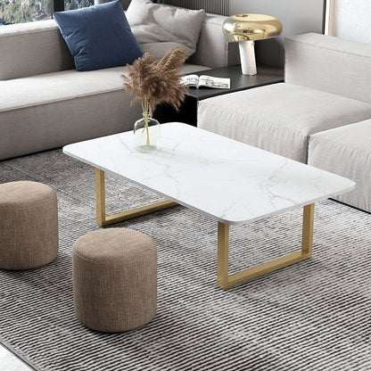 Glam Frame Coffee Table Rectangle Slate Top Coffee Cocktail Table White Clearhalo 'Coffee & Accent Tables' 'Coffee Tables' 'coffee_tables' 'furn' 'furn_coffee_tables' 'Furniture' 'Living Room Furniture' 6919524