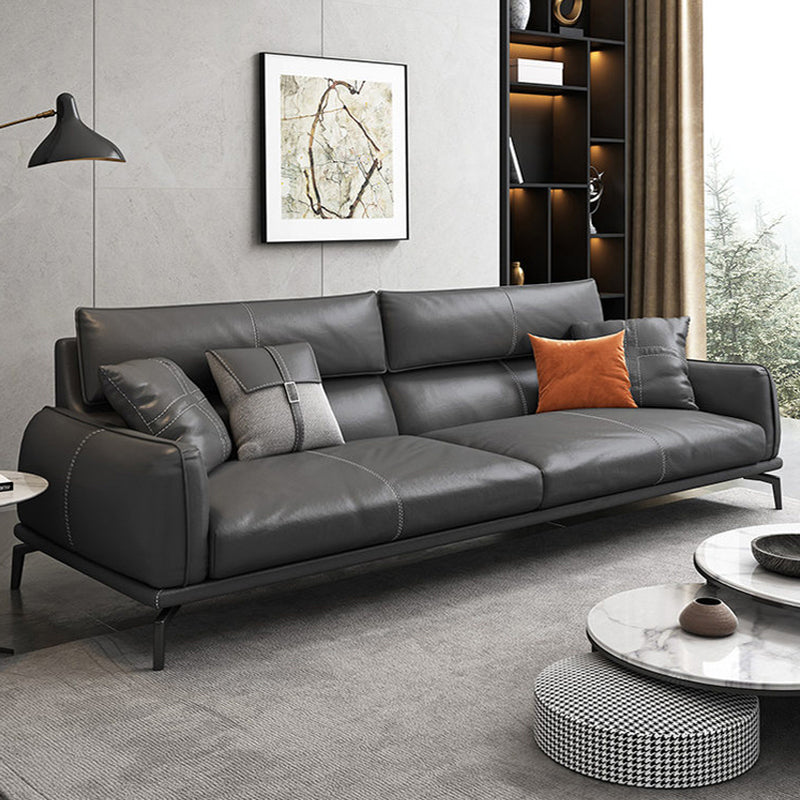 Upscale Grey Sofa with Four Legs Leather Sofa Living Room Seating Clearhalo 'furn' 'furn_sofas' 'Furniture' 'Living Room Furniture' 'Sofa' 'sofas' 6919640
