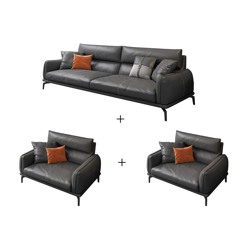 Upscale Grey Sofa with Four Legs Leather Sofa Living Room Seating 1-Seater Sofa & 1-Seater Sofa & 3-Seater Sofa Faux Leather Clearhalo 'furn' 'furn_sofas' 'Furniture' 'Living Room Furniture' 'Sofa' 'sofas' 6919641