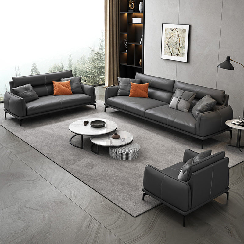Upscale Grey Sofa with Four Legs Leather Sofa Living Room Seating Clearhalo 'furn' 'furn_sofas' 'Furniture' 'Living Room Furniture' 'Sofa' 'sofas' 6919642