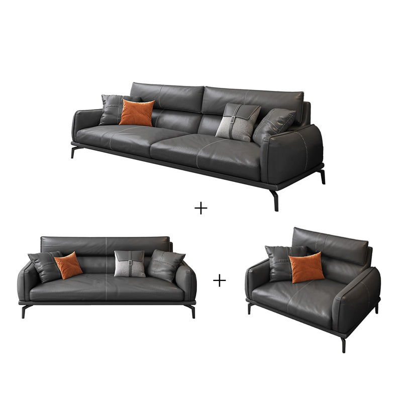 Upscale Grey Sofa with Four Legs Leather Sofa Living Room Seating 1-Seater Sofa & 2-Seater Sofa & 3-Seater Sofa Faux Leather Clearhalo 'furn' 'furn_sofas' 'Furniture' 'Living Room Furniture' 'Sofa' 'sofas' 6919643