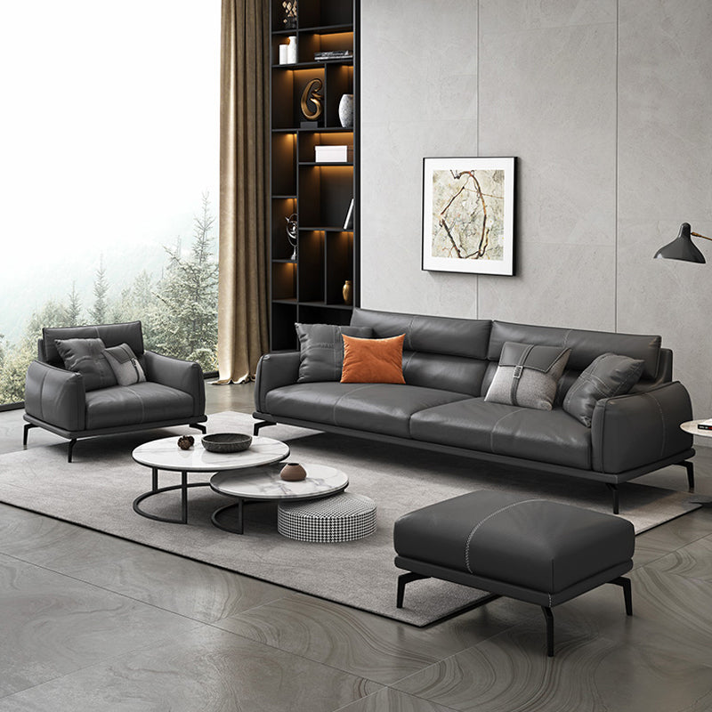 Upscale Grey Sofa with Four Legs Leather Sofa Living Room Seating Clearhalo 'furn' 'furn_sofas' 'Furniture' 'Living Room Furniture' 'Sofa' 'sofas' 6919644