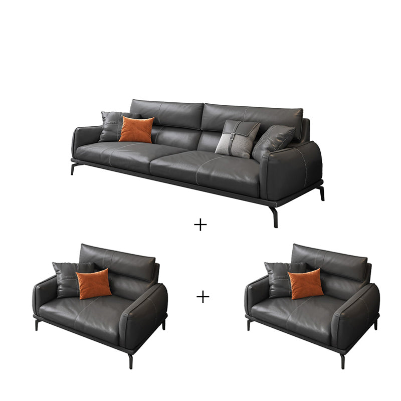 Upscale Grey Sofa with Four Legs Leather Sofa Living Room Seating 1-Seater Sofa & 1-Seater Sofa & 3-Seater Sofa Genuine Leather Clearhalo 'furn' 'furn_sofas' 'Furniture' 'Living Room Furniture' 'Sofa' 'sofas' 6919646