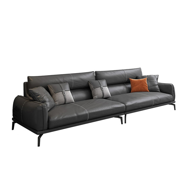 Upscale Grey Sofa with Four Legs Leather Sofa Living Room Seating Clearhalo 'furn' 'furn_sofas' 'Furniture' 'Living Room Furniture' 'Sofa' 'sofas' 6919649