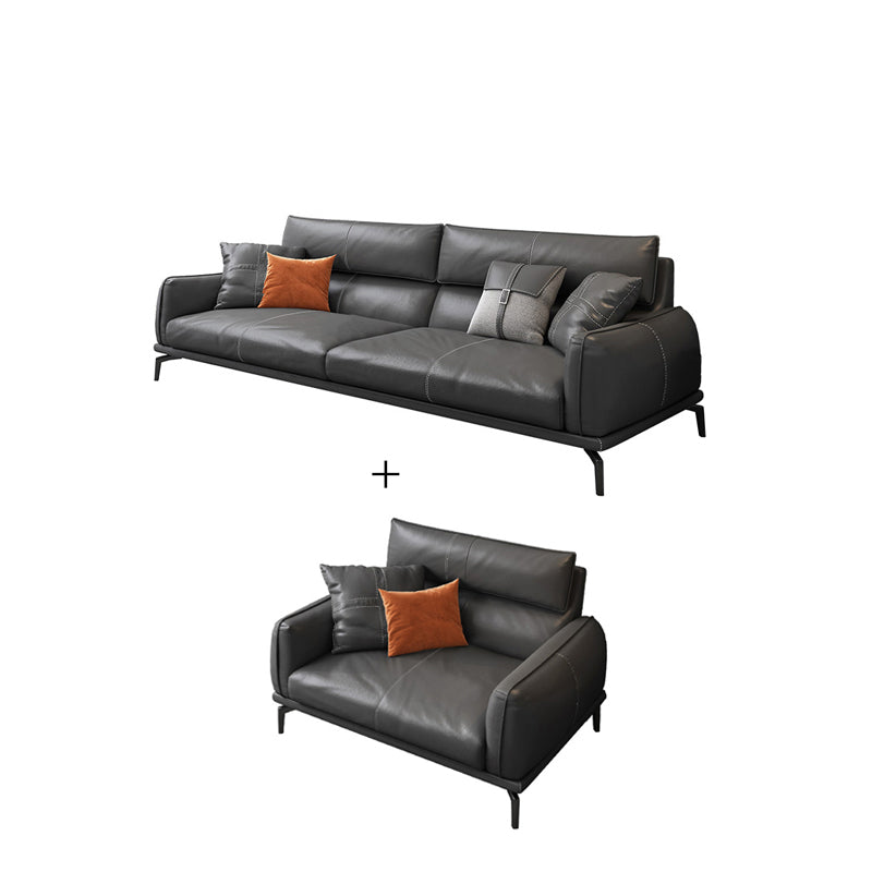 Upscale Grey Sofa with Four Legs Leather Sofa Living Room Seating 1-Seater Sofa with 3-Seater Sofa Genuine Leather Clearhalo 'furn' 'furn_sofas' 'Furniture' 'Living Room Furniture' 'Sofa' 'sofas' 6919650